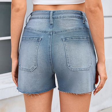 Jean Shorts for Women Summer High Waisted Pull On Drawstring Frayed Raw Hem Denim Jorts Shorts