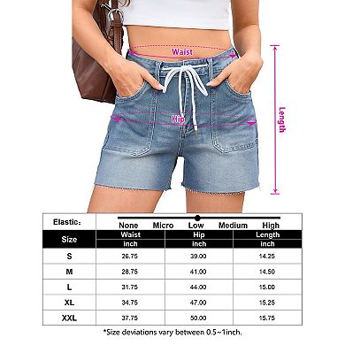 Jean Shorts for Women Summer High Waisted Pull On Drawstring Frayed Raw Hem Denim Jorts Shorts