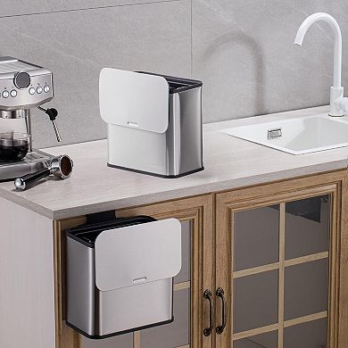 1.3 Gal Hanging Trash Can,Stainless Steel Kitchen Bin with Lid,Inner Bucket & Charcoal Filter