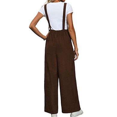 Women's Wide Leg Overalls Adjustable Straps Smocked Back Waist Relaxed Fit Jumpsuits