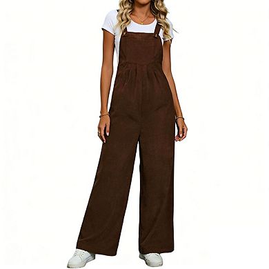 Women's Wide Leg Overalls Adjustable Straps Smocked Back Waist Relaxed Fit Jumpsuits