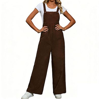 Women's Wide Leg Overalls Adjustable Straps Smocked Back Waist Relaxed Fit Jumpsuits