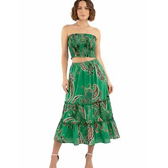 Artyska Women’s Paisley Strapless Crop Top & Tiered Midi Skirt Set