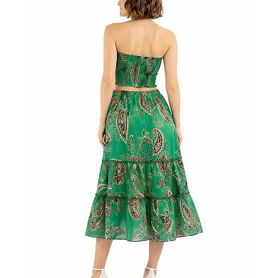 Artyska Women’s Paisley Strapless Crop Top & Tiered Midi Skirt Set