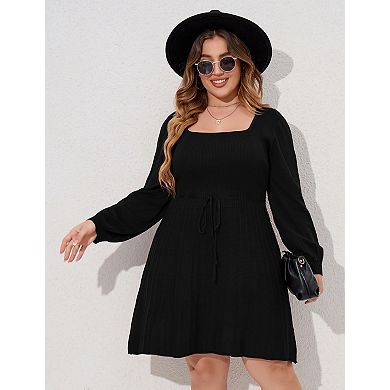 Women's Plus Size Long Sleeve Sweater Dresses V Neck Casual Dresses
