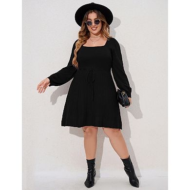 Women's Plus Size Long Sleeve Sweater Dresses V Neck Casual Dresses