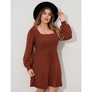 Women's Plus Size Long Sleeve Sweater Dresses V Neck Casual Dresses