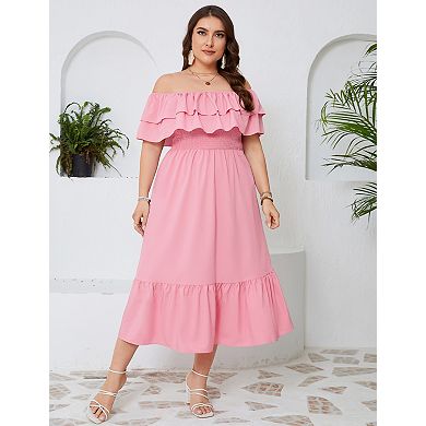 Women's Plus Size Off-Shoulder Midi Dress