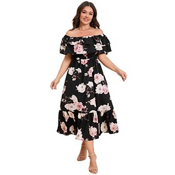 Women's Plus Size Off-Shoulder Midi Dress