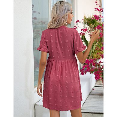 Women's Maternity Swiss Dot Dress Short Sleeve Button Down Dress with Pockets