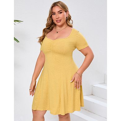 Women's Plus Size U-Neck Knit Dress Soft Short Sleeve Summer Dress