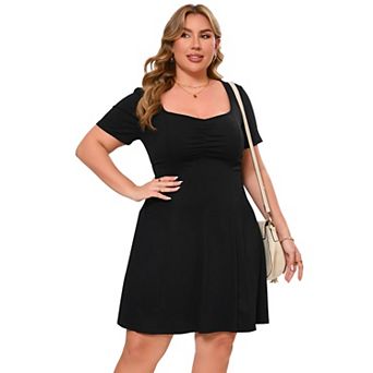 Women's Plus Size U-Neck Knit Dress Soft Short Sleeve Summer Dress