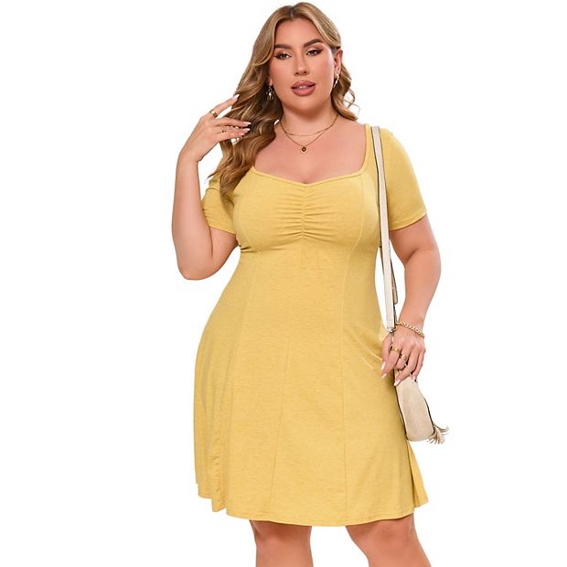 Women's Plus Size U-Neck Knit Dress Soft Short Sleeve Summer Dress