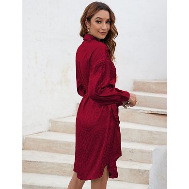 Women's Shirt Dress Long Sleeve Button Down Belted Midi Dresses