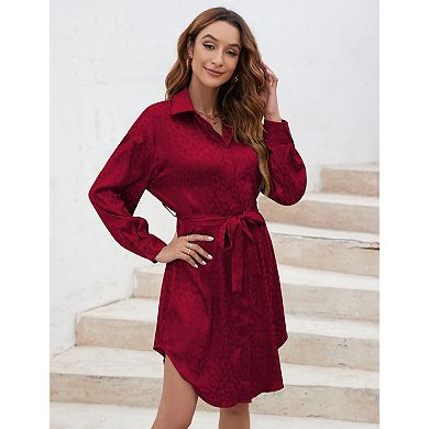 Women's Shirt Dress Long Sleeve Button Down Belted Midi Dresses