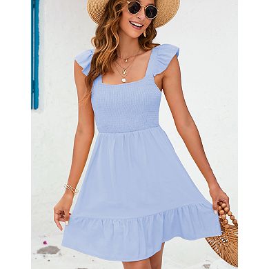 Women's Sheer Ruffle Sleeve Midi Dress with Back Tie