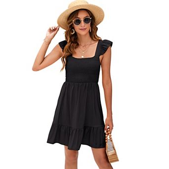 Women's Sheer Ruffle Sleeve Midi Dress with Back Tie