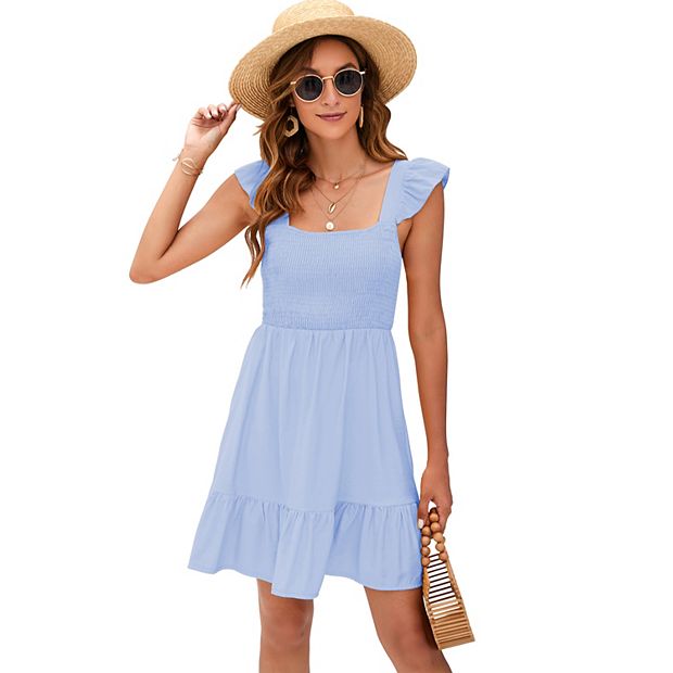 Women's Sheer Ruffle Sleeve Midi Dress with Back Tie