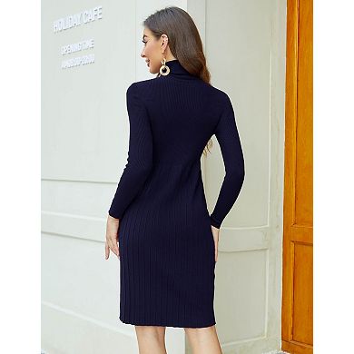 Women's High Neck Sweater Dress Long Sleeve