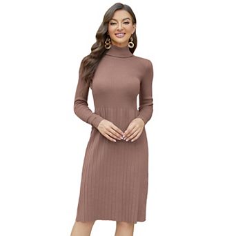 Women's High Neck Sweater Dress Long Sleeve