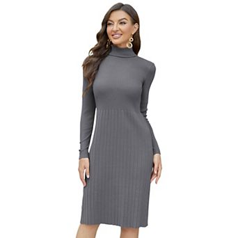 Women's High Neck Sweater Dress Long Sleeve