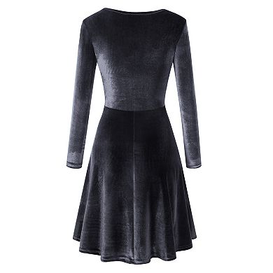 Women's Velvet Long Sleeve Crewneck Mini Dress