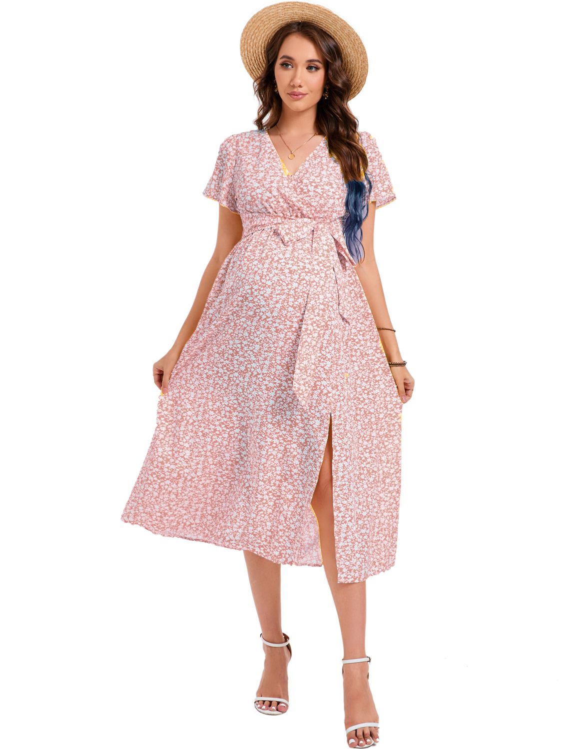 Женские платья Maternity Dress Festive Nursing Dress V-Neck Short Sleeve With Waist Belt