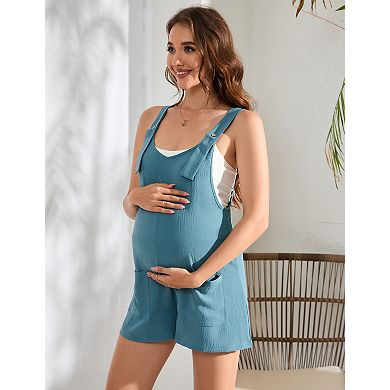 Women's Maternity Overall Short Romper Jumpsuit with Pockets