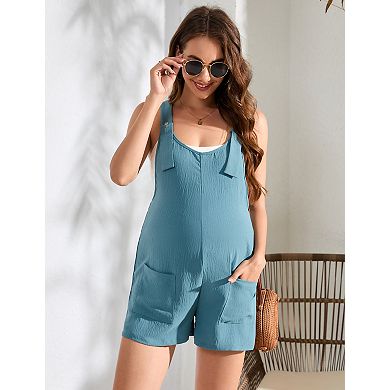 Women's Maternity Overall Short Romper Jumpsuit with Pockets