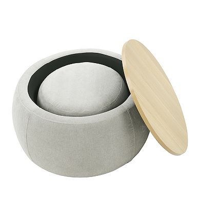 25" Round Woven Storage Ottoman & End Table, 2-Piece Ottoman & Footstool Set