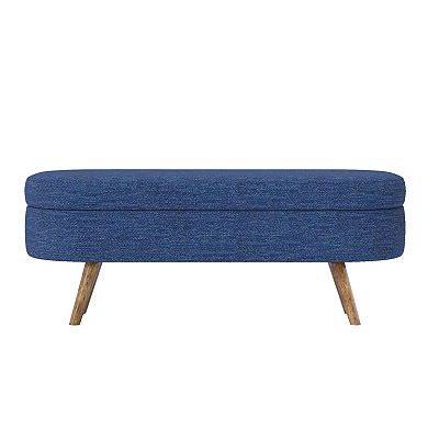 Modern Oval Upholstered Storage Ottoman Bench with Wood Legs, Storage Footstool for Living Room