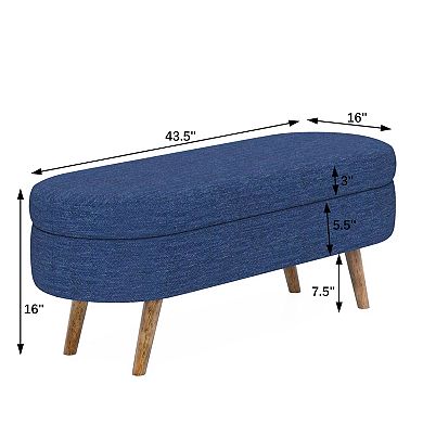 Modern Oval Upholstered Storage Ottoman Bench with Wood Legs, Storage Footstool for Living Room