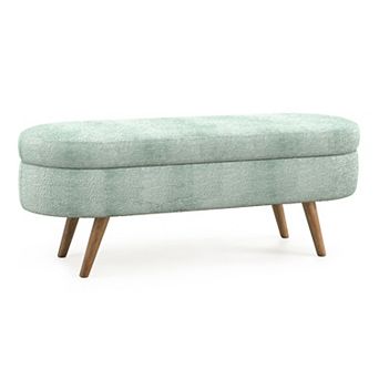 Modern Oval Upholstered Storage Ottoman Bench with Wood Legs, Storage Footstool for Living Room