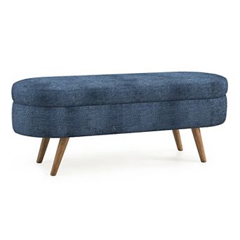 Modern Oval Upholstered Storage Ottoman Bench with Wood Legs, Storage Footstool for Living Room