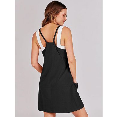 Womens Summer Sleeveless Mini Dress V Neck Athletic Short Dress with Pockets