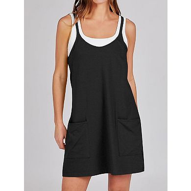 Womens Summer Sleeveless Mini Dress V Neck Athletic Short Dress with Pockets