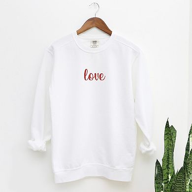 Embroidered Love Cursive - Women's Garment Dyed Graphic Sweatshirt