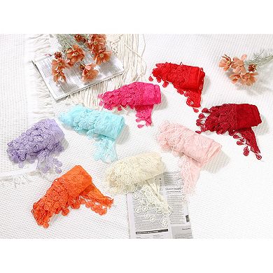 Lace Rose Floral Mantilla Scarves for Women Tassel Mesh Triangle Shawl