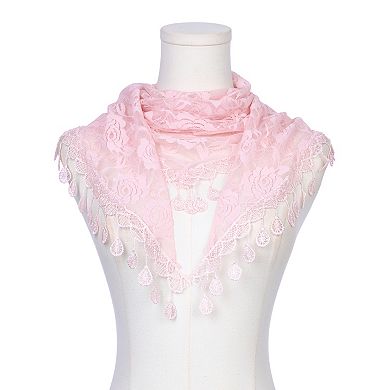 Lace Rose Floral Mantilla Scarves for Women Tassel Mesh Triangle Shawl