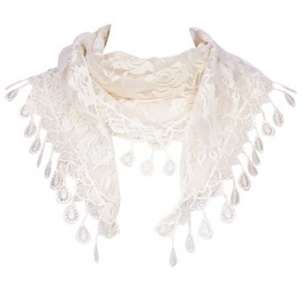 Lace Rose Floral Mantilla Scarves for Women Tassel Mesh Triangle Shawl