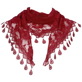 Lace Rose Floral Mantilla Scarves for Women Tassel Mesh Triangle Shawl