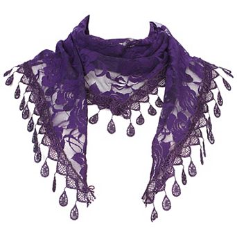 Lace Rose Floral Mantilla Scarves for Women Tassel Mesh Triangle Shawl