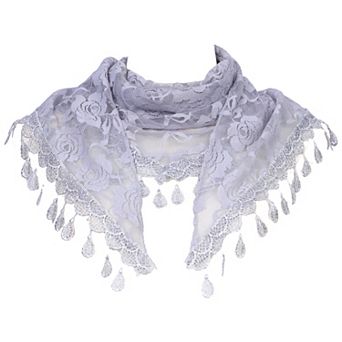 Lace Rose Floral Mantilla Scarves for Women Tassel Mesh Triangle Shawl