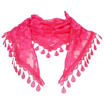 Lace Rose Floral Mantilla Scarves for Women Tassel Mesh Triangle Shawl
