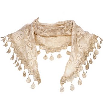 Lace Rose Floral Mantilla Scarves for Women Tassel Mesh Triangle Shawl