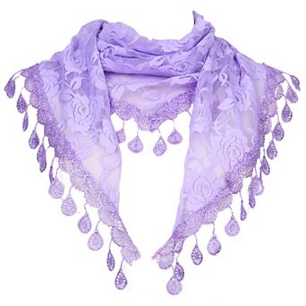 Lace Rose Floral Mantilla Scarves for Women Tassel Mesh Triangle Shawl