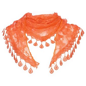 Lace Rose Floral Mantilla Scarves for Women Tassel Mesh Triangle Shawl