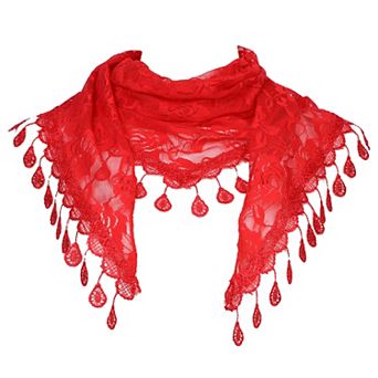 Lace Rose Floral Mantilla Scarves for Women Tassel Mesh Triangle Shawl