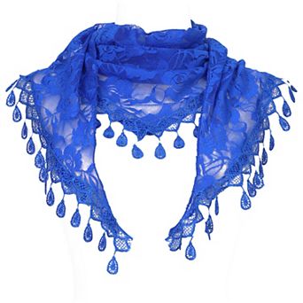 Lace Rose Floral Mantilla Scarves for Women Tassel Mesh Triangle Shawl