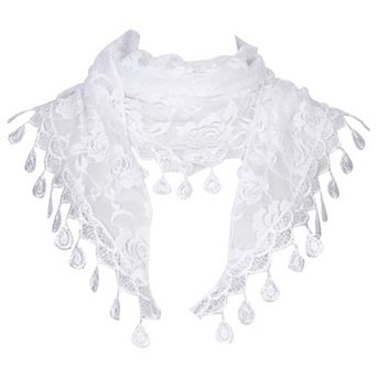 Lace Rose Floral Mantilla Scarves for Women Tassel Mesh Triangle Shawl